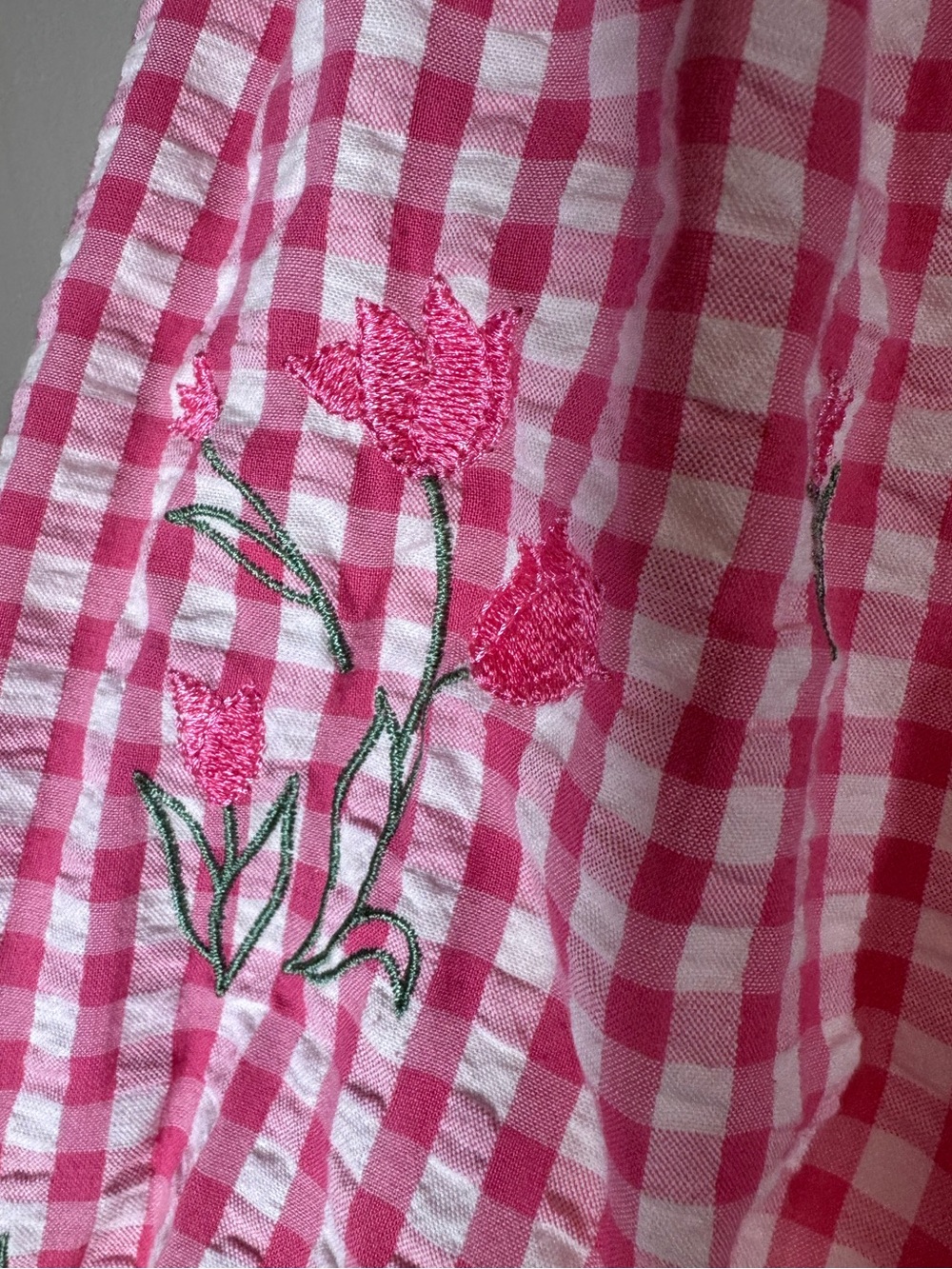 Teddi Pink Gingham Embroidered Tulip Floral VTG Country Cottagecore Blouse Sz PM - Picture 6 of 11